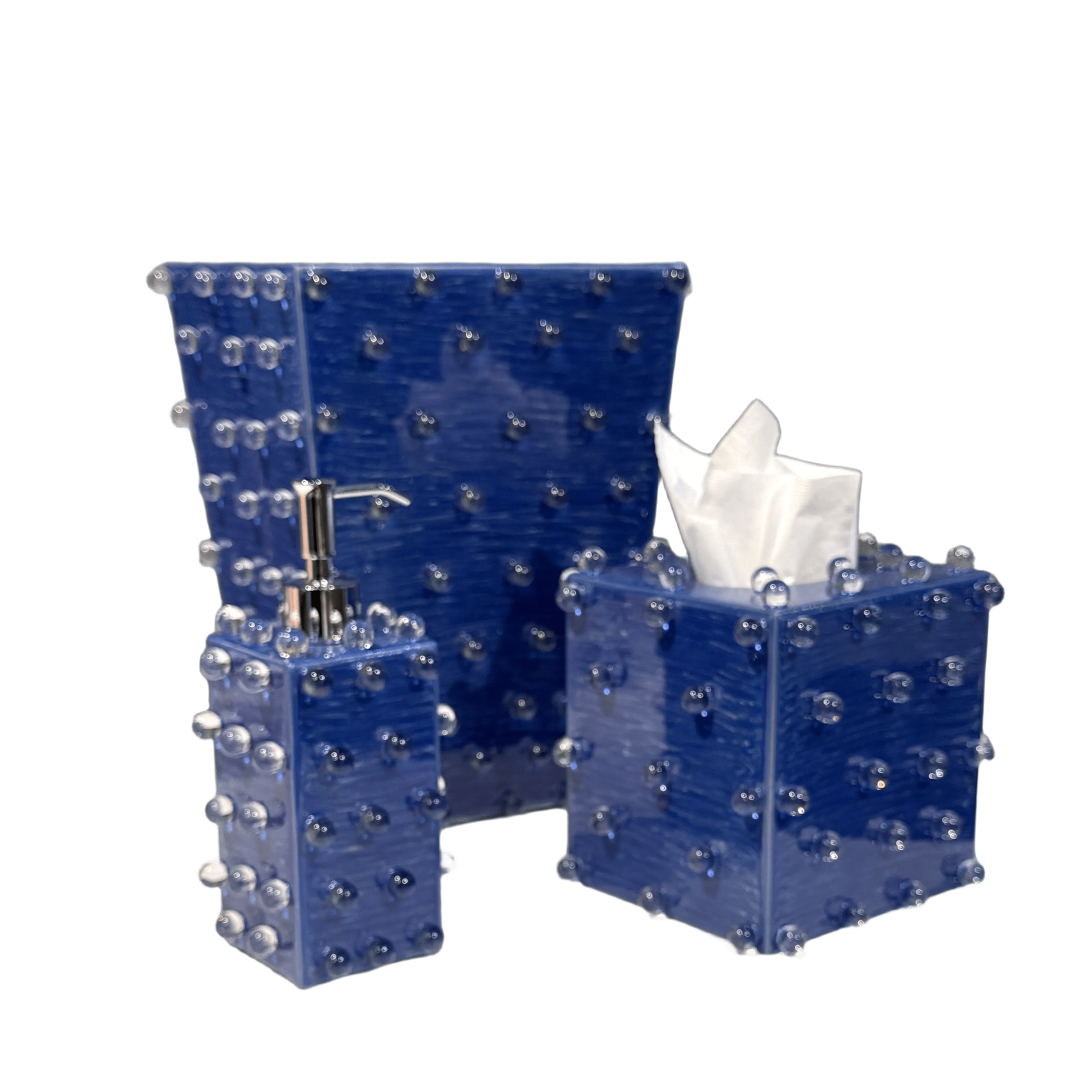 Blue bath set adorned with Lucite balls