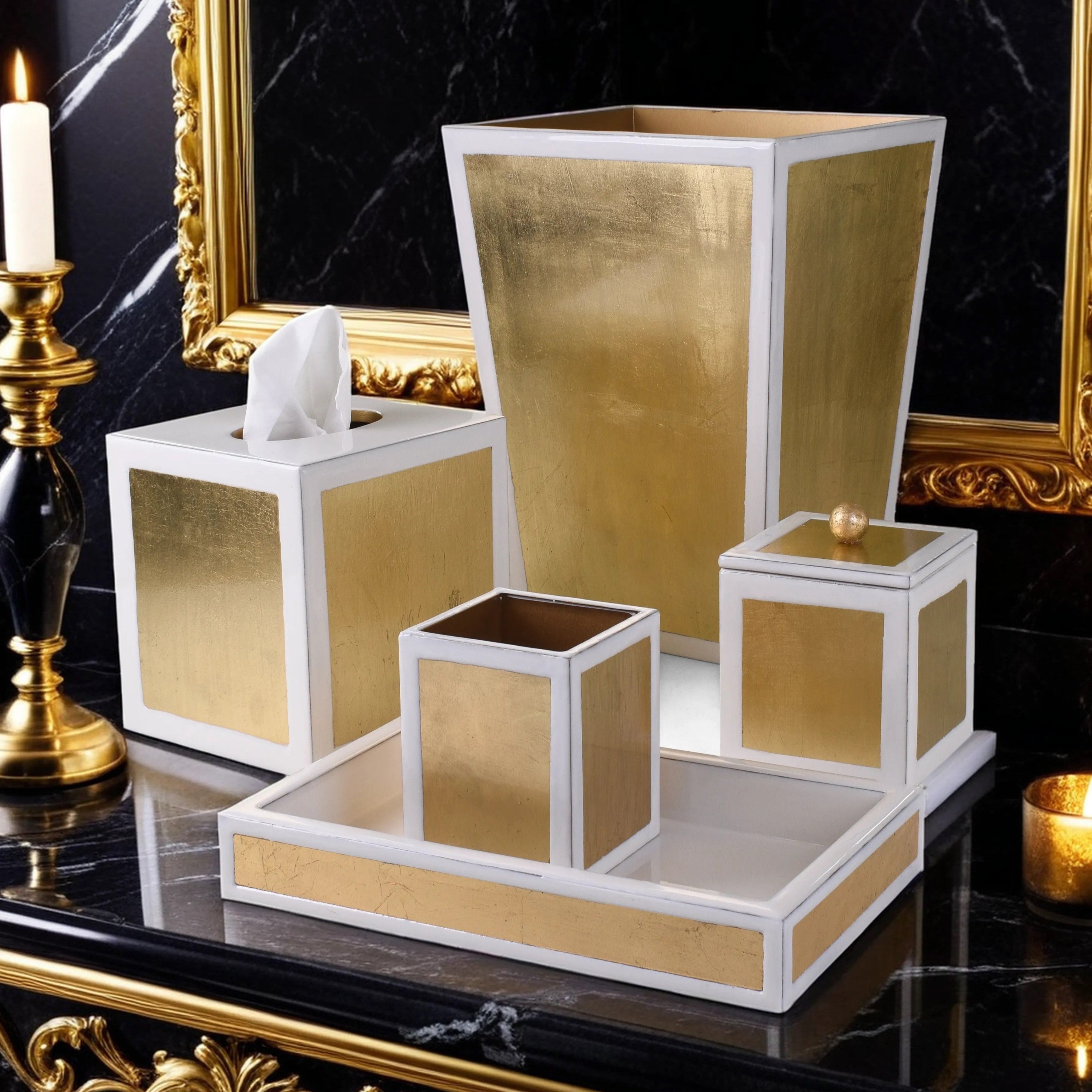 Gold leaf on bath accessories