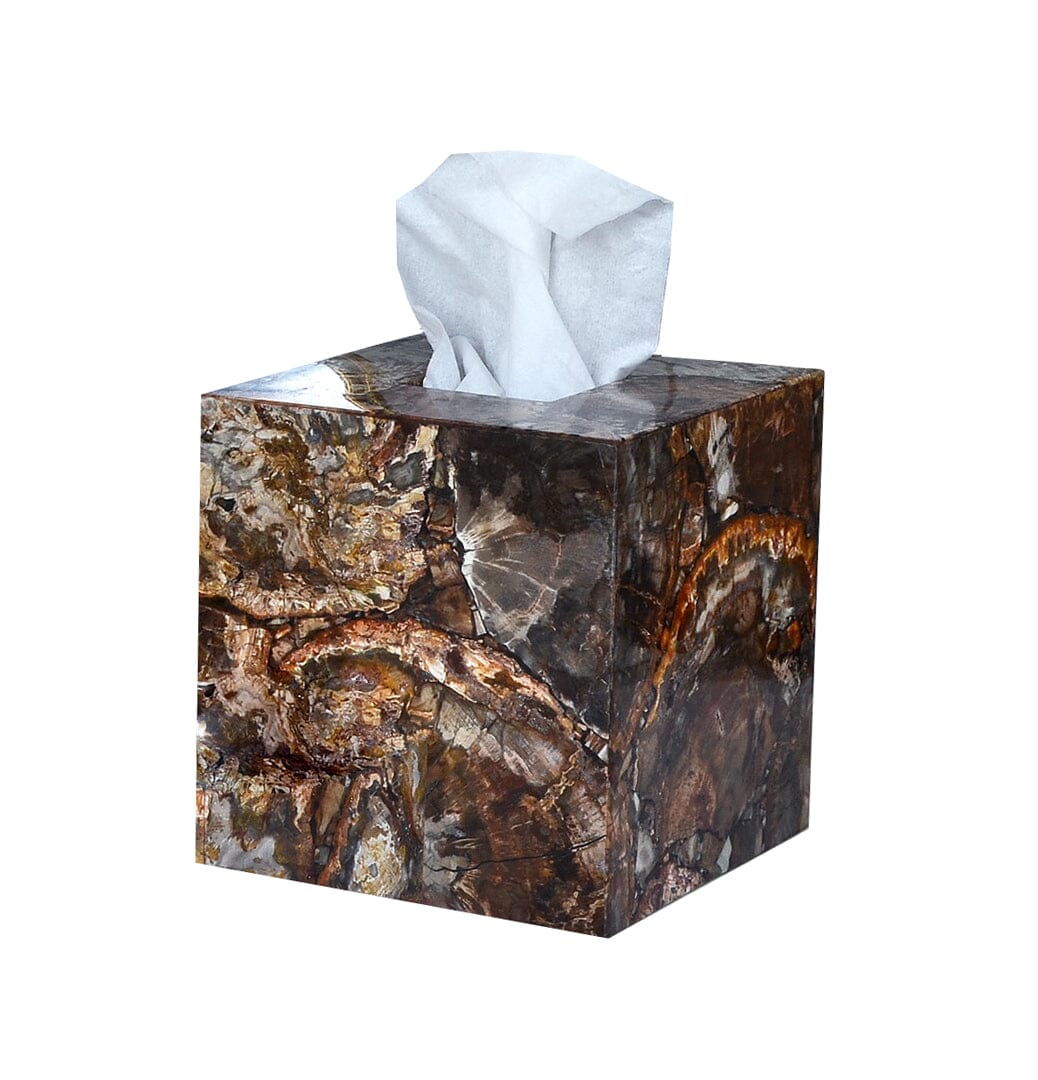 semi precious petrified wood tissue box