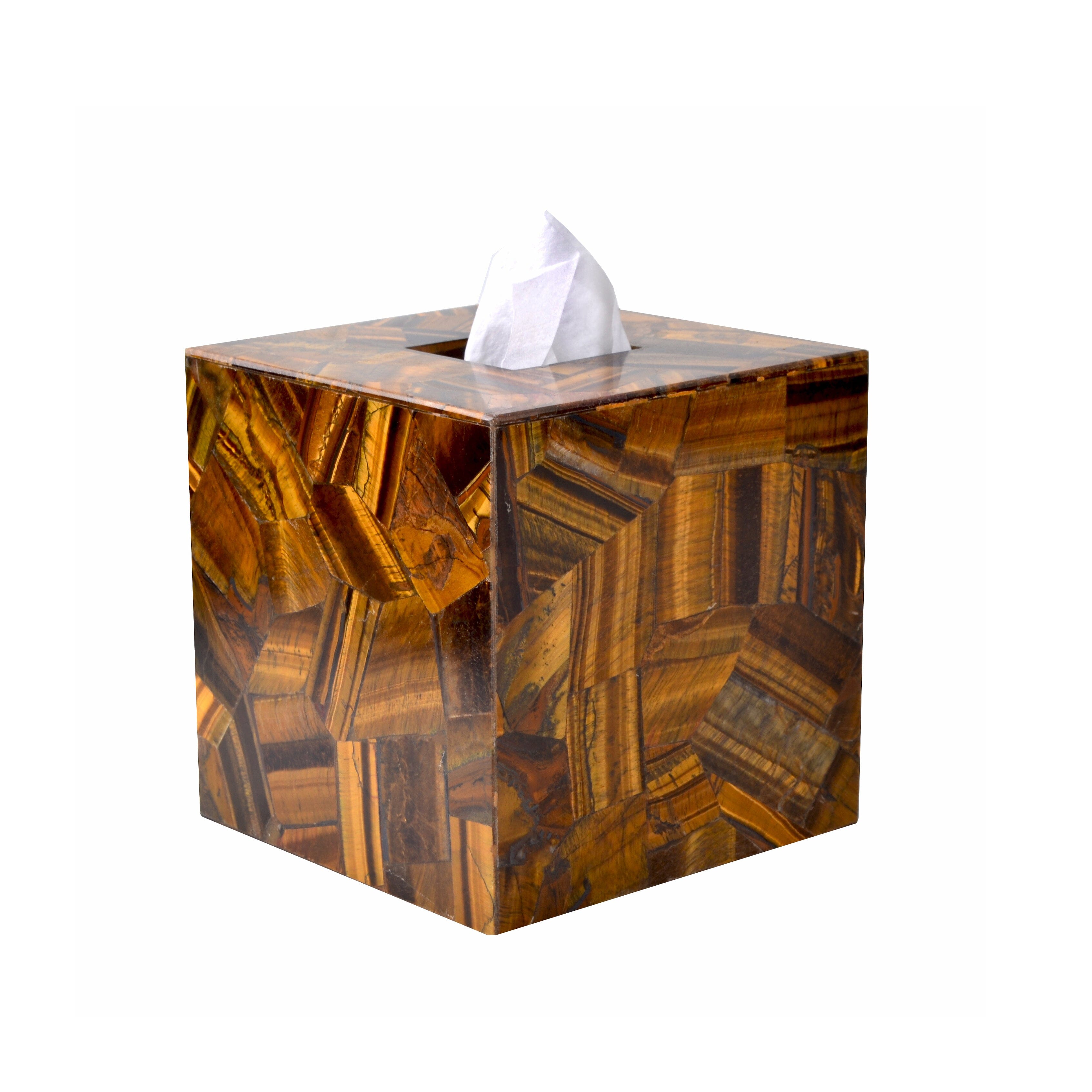 Tiger Eye gemstone placed in a random pattern.  Elegant tissue boutique for the boudoir or bedside table. 