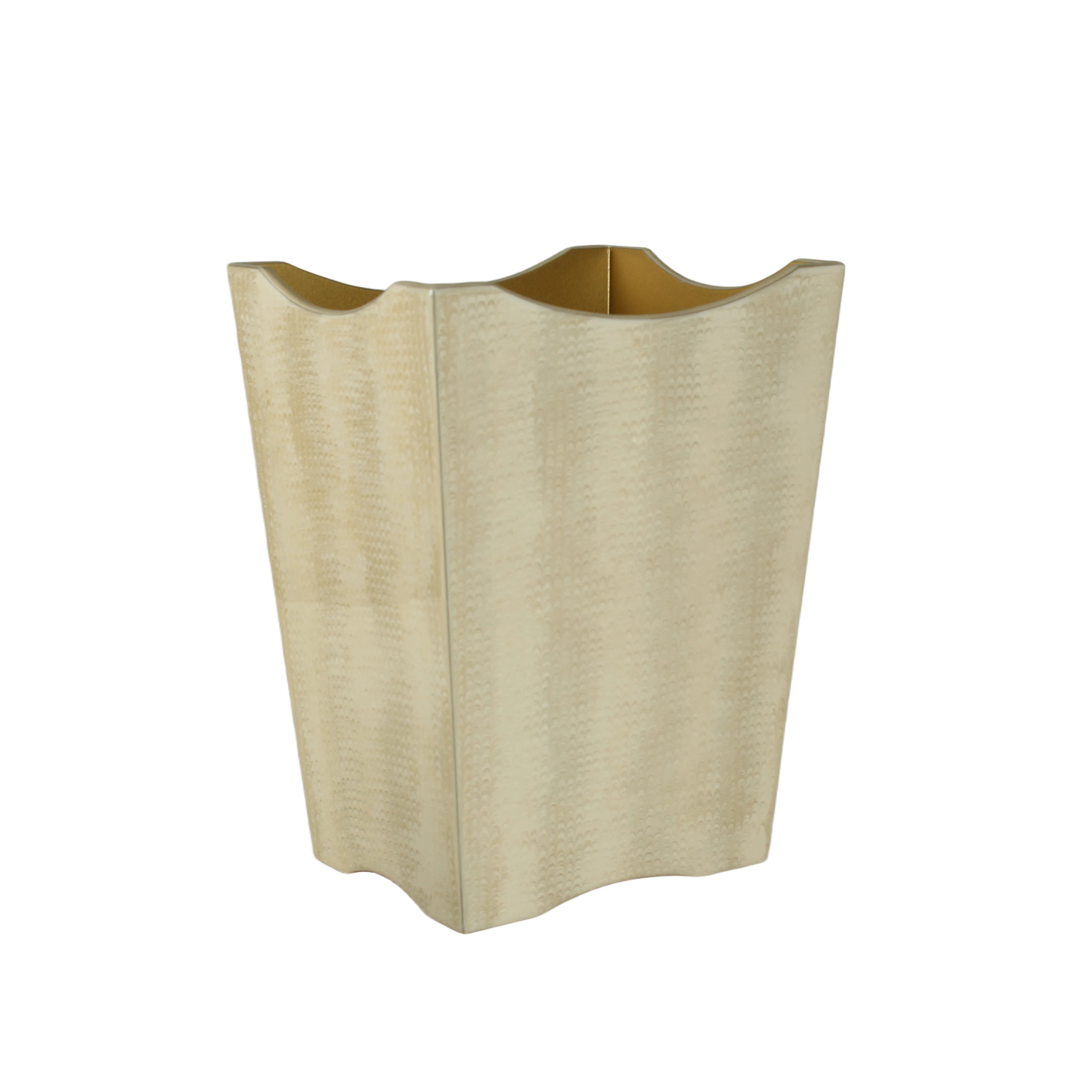 Hand enameled wastebasket  in twill pattern