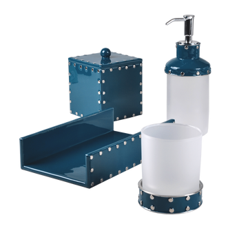 Bold teal blue bath set with silver metal studs