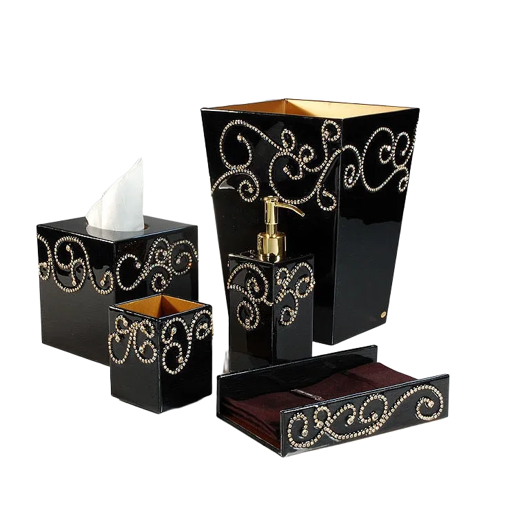 Black bathroom set with rhinestone chain patten