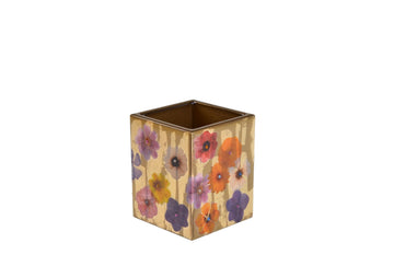 Fleur Brush cup Gold trim with wild flowers