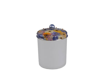 Fleur Round Q-Tip Jar with wild flowers