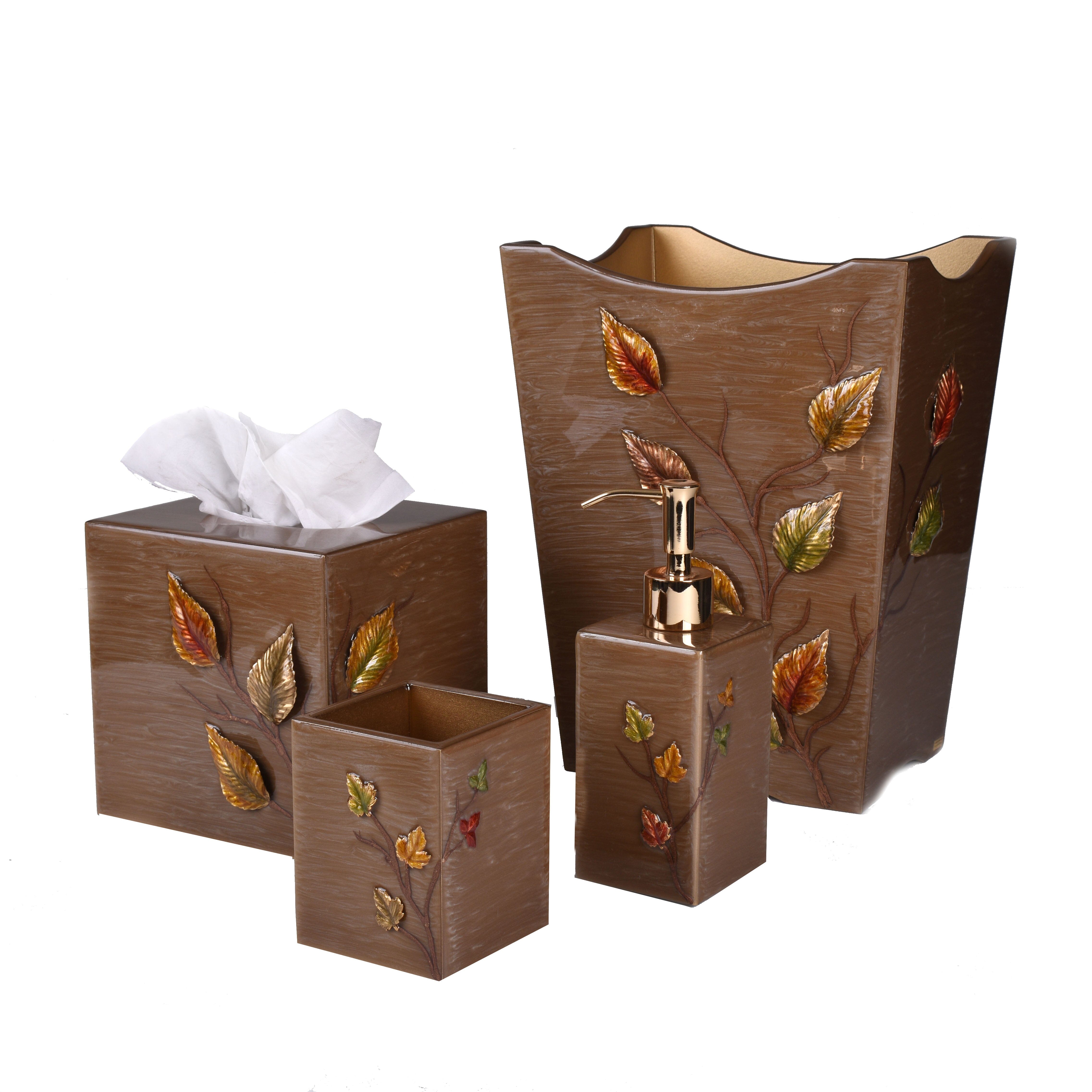 Hand painted leaves on bath set