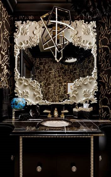 Opulent swarovski crystal Duchess collection in opulent bathroom setting