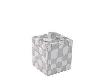 Quattro Container with lid hand enameled in abstract check pattern