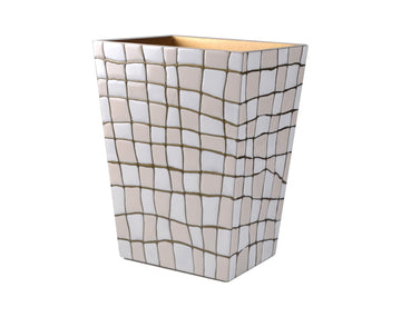 Quattro Straight Wastebasket hand enameled in abstract check