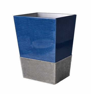 MACK Straight Wastebasket hand enameled in French Blue with Smith + Davis silver metal meshj