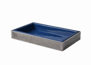 MACK Small Rectangle Tray hand enameled in French Blue with Smith + Davis silver metal mesh