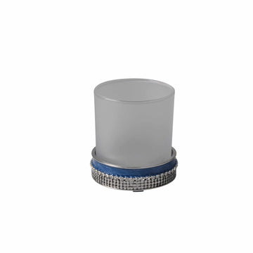 MACK Round Tumbler hand enameled in French Blue with Smith + Davis silver metal mesh