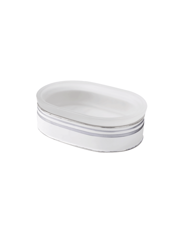Resort Soap Dish in white color with silver pinstripe