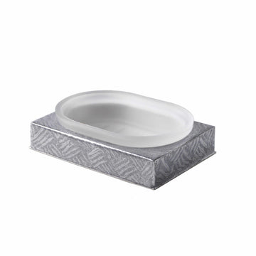 Tilly square soap dish hand enameled in silver metallic basketweave pattern